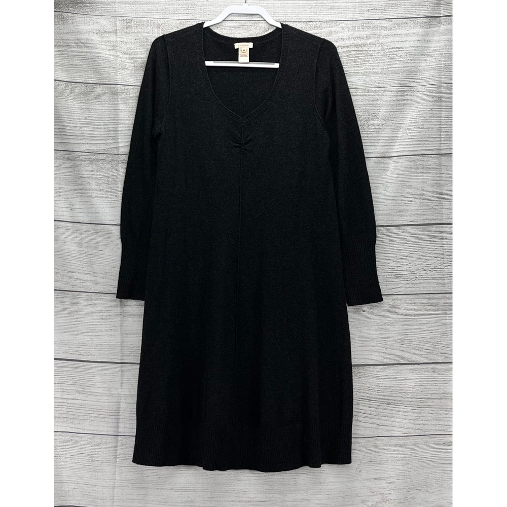 Sundance Charcoal Gray 100% Cashmere V-Neck Ruched A-Line Sweater Dress Medium